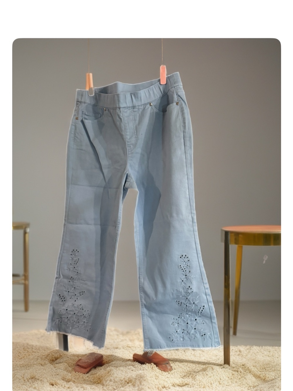 Isaac Mizrahi Light Blue Wide Leg Jeans with Eyelet Detail